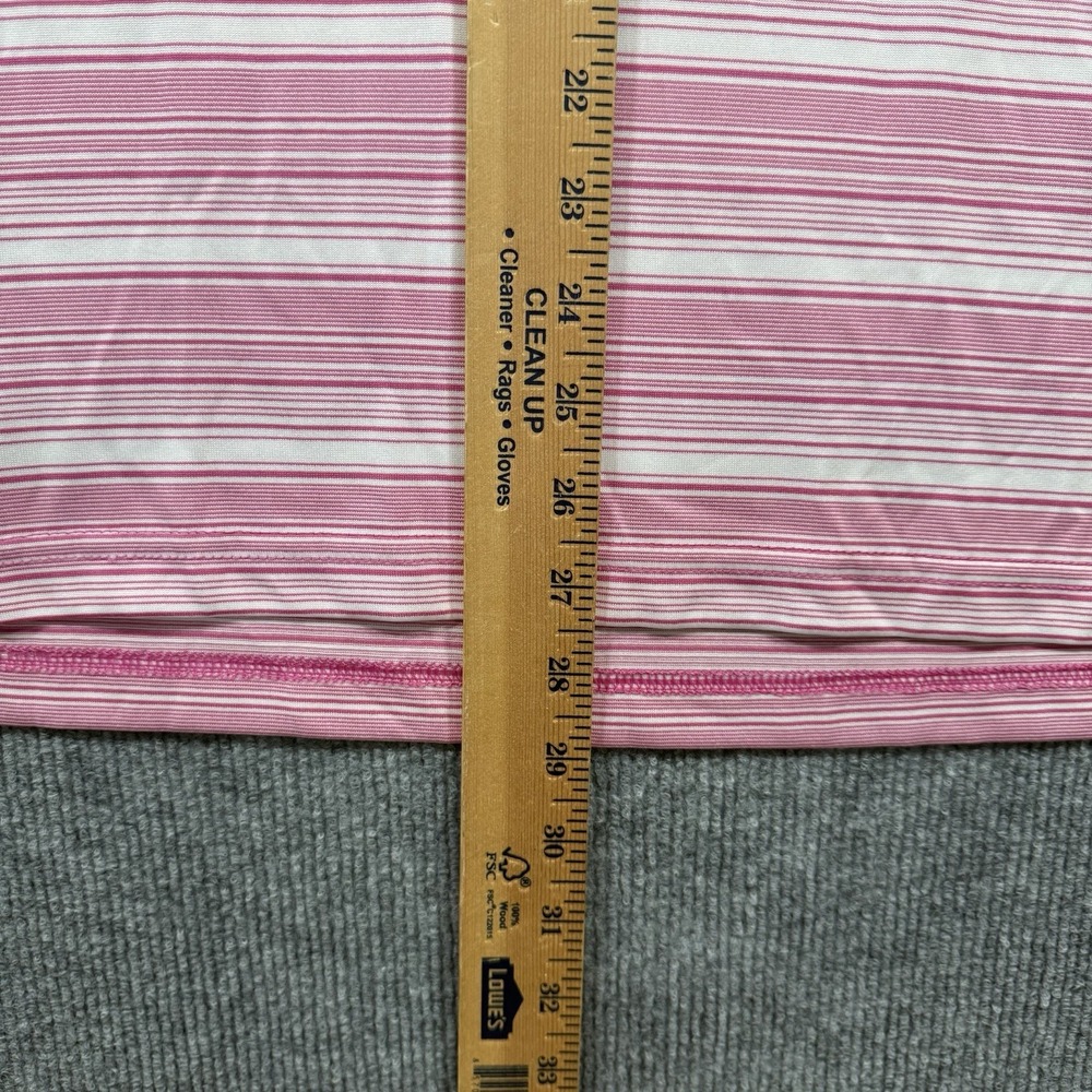 Adidas Golf Polo Shirt Mens Medium Pink White Striped Climalite Performance - Picture 6 of 7